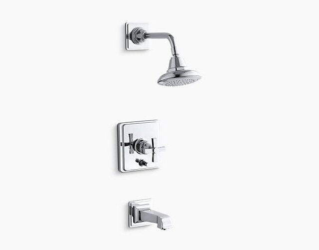 Pinstripe® Rite-Temp® Pressure-Balancing Bath and Shower Faucet Trim with Cross Handle
