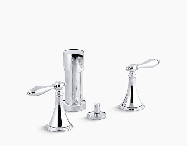 Finial® Traditional Vertical Spray Bidet Faucet with Lever Handles and Matching Handle Inserts