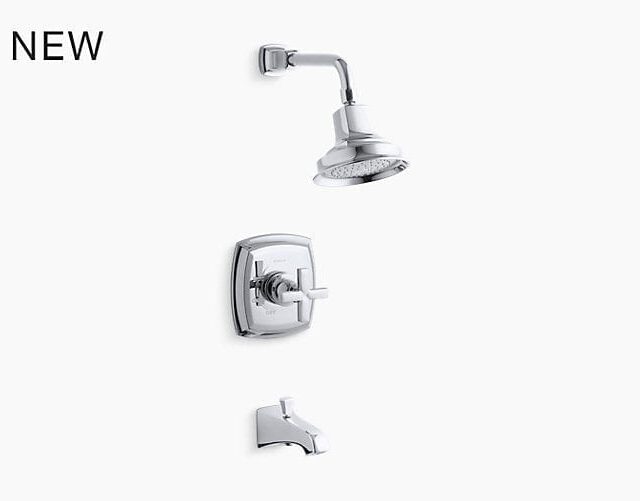 Margaux® Rite-Temp® Bath and Shower Valve Trim with Cross Handle, NPT Spout and 2.5 GPM Showerhead