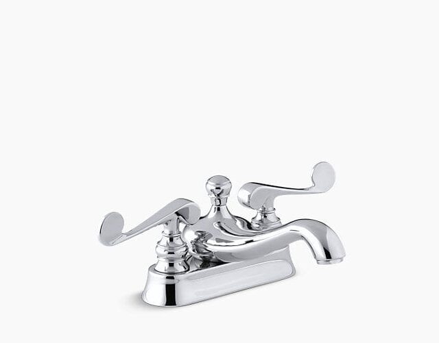 Revival Centerset Bathroom Sink Faucet with Scroll Lever Handles