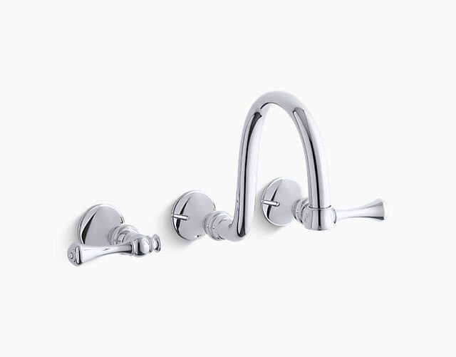 Revival Wall-Mount Bathroom Sink Faucet Trim with Traditional Lever Handles and 9" Spout