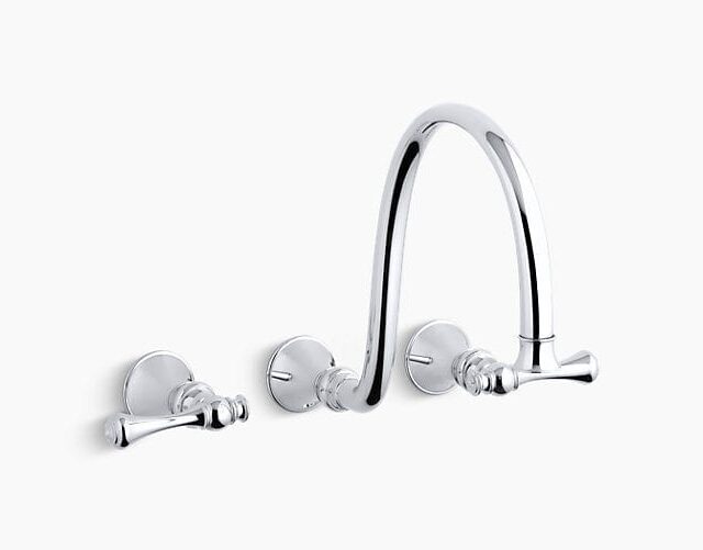 Revival Wall-Mount Bathroom Sink Faucet Trim with Traditional Lever Handles and 12" Spout