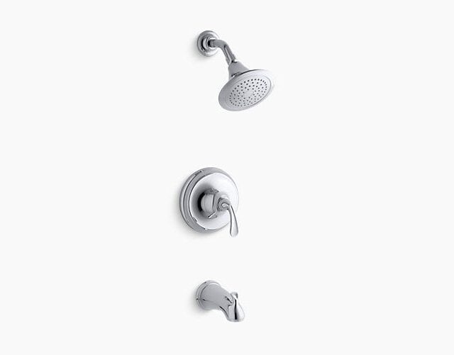 Forté Sculpted Rite-Temp Bath and Shower Valve Trim with Slip-Fit Spout and 2.5 GPM Showerhead