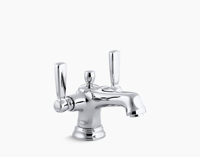 Bancroft Monoblock Single-Hole Bathroom Sink Faucet with Escutcheon and Metal Lever Handles