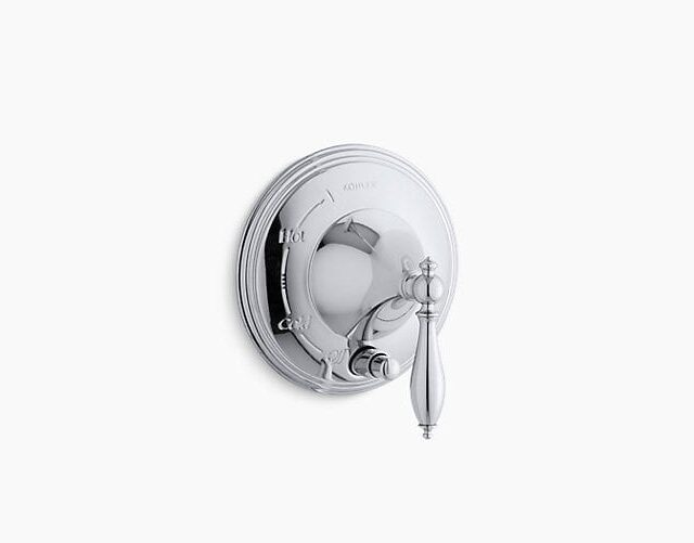 Finial® Traditional Pressure-Balancing Valve Trim with Lever Handle and Polished Finish Accents