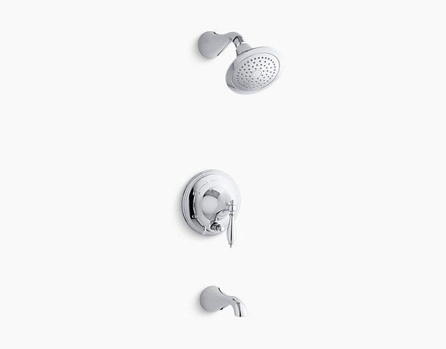 Finial® Rite-Temp® Pressure-Balancing Bath and Shower Faucet Trim with Push-Button Diverter and Lever Handle