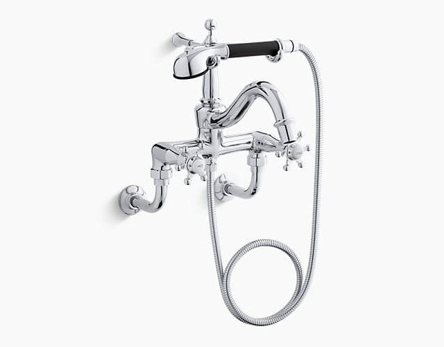 Antique Six-Prong Floor- or Wall-Mount Bath Faucet and Handshower