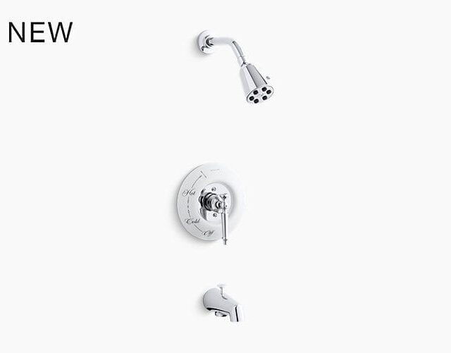 Antique Bath and Shower Valve Trim with Lever Handle, Spout and 2.5 GPM Showerhead