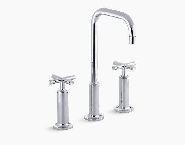 Purist Widespread Bathroom Sink Faucet with High Cross Handles and High Gooseneck Spout