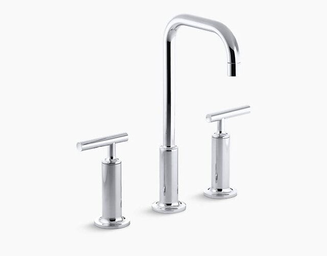 Purist Widespread Bathroom Sink Faucet with High Lever Handles and High Gooseneck Spout