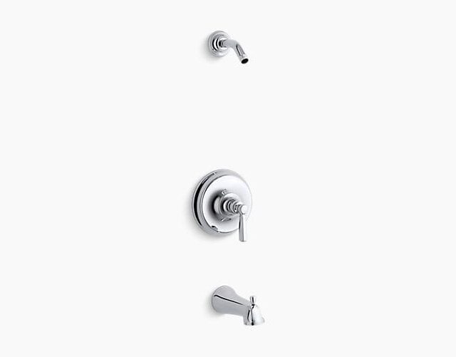 Bancroft Rite-Temp Bath and Shower Valve Trim with Metal Lever Handle and Slip-Fit Spout
