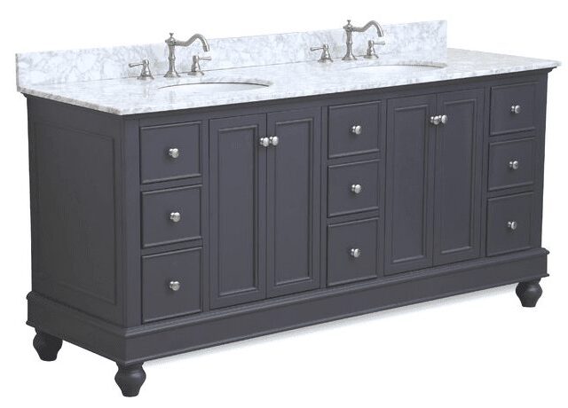 Bella 72" Double Bath Vanity, Charcoal Gray, Carrara Marble