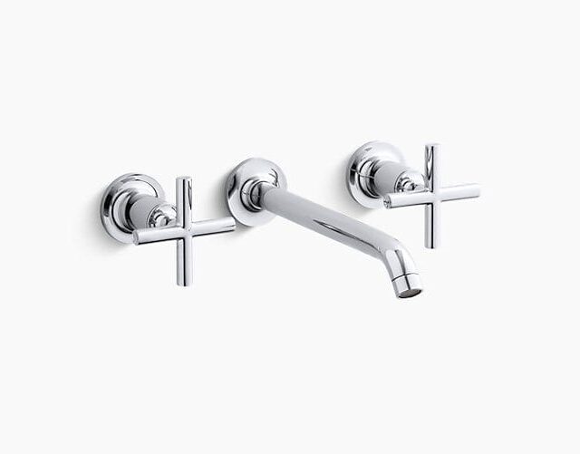 Purist Widespread Wall-Mount Bathroom Sink Faucet Trim with 8-1/4" Spout and Cross Handles
