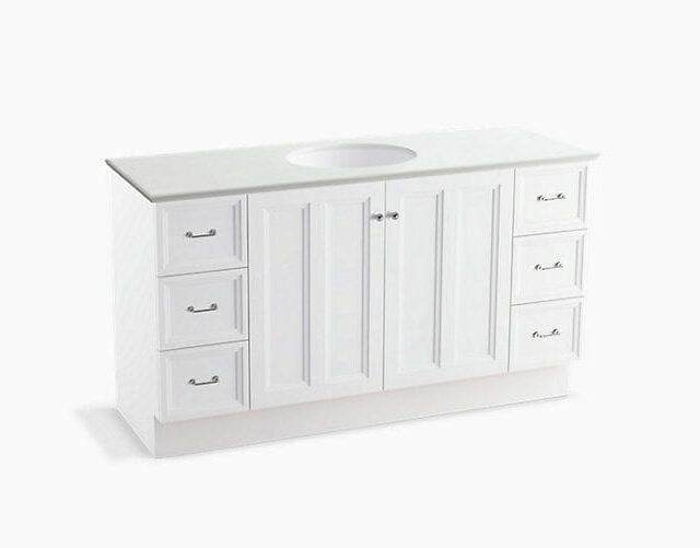Damask 60" Bathroom Vanity Cabinet with Toe Kick, 2 Doors and 6 Drawers, Split Top Drawers